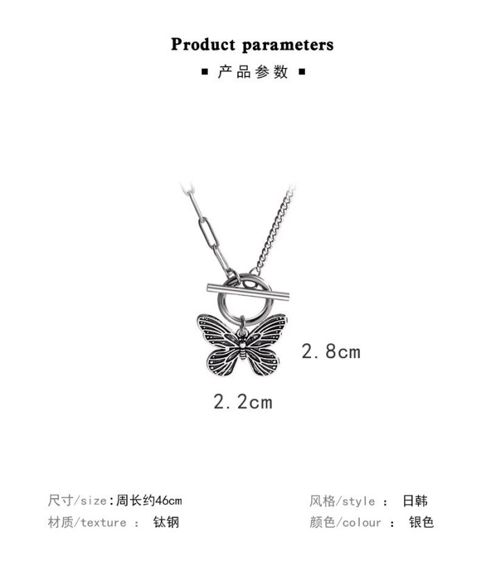 European and American Retro Butterfly Necklace Clavicle Chain Pendant Ins Simple Temperament Titanium Steel Sweater Chain
