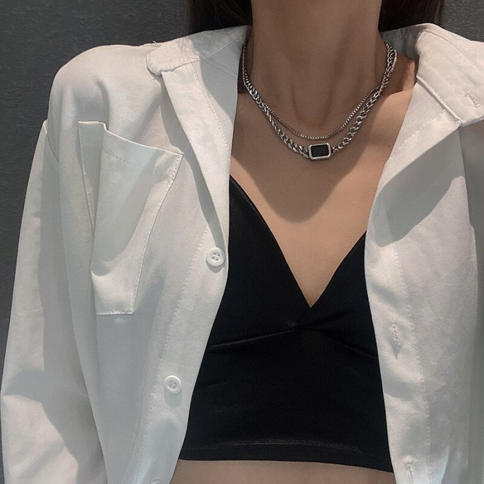 New Hip Hop Style Double Layer Necklace Women's Fashion Design Sense Online Influencer Clavicle Chain