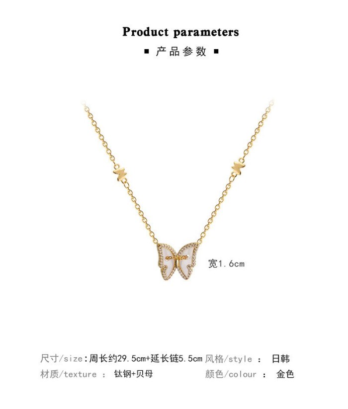 Titanium Steel Rhinestone Butterfly Necklace Female Popular Net Red Ins Trendy Cold Design Sense Necklace Short Clavicle Chain