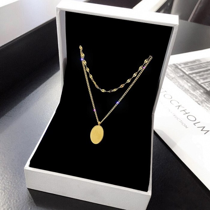 Double-Layer round Necklace Simple Titanium Steel Special-Interest Design Elegant Clavicle Necklace for Women