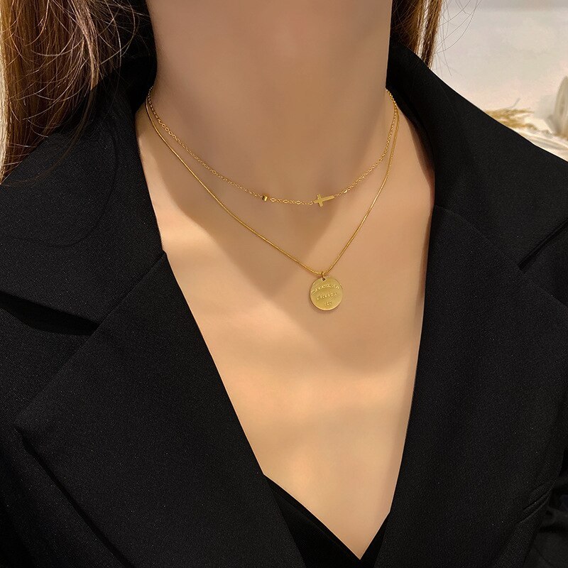 New Fashion Necklace Women's Niche Design Double-Layer round Brand Elegant Necklace Women's Light Luxury Clavicle Chain Jewelry