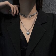 Korean New Hip Hop Style Long Necklace Women's 3D Small Love Titanium Steel Sweater Chain Student Double-Layer Chain Pendant