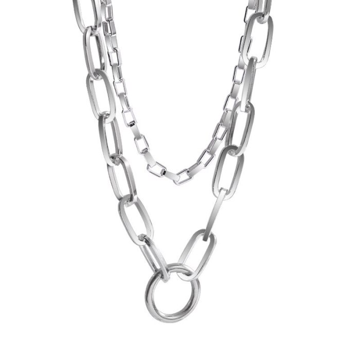 Double-Layer Titanium Steel Chain Necklace Female Ins Simple Clavicle Chain Pendant Temperament Sweater Chain
