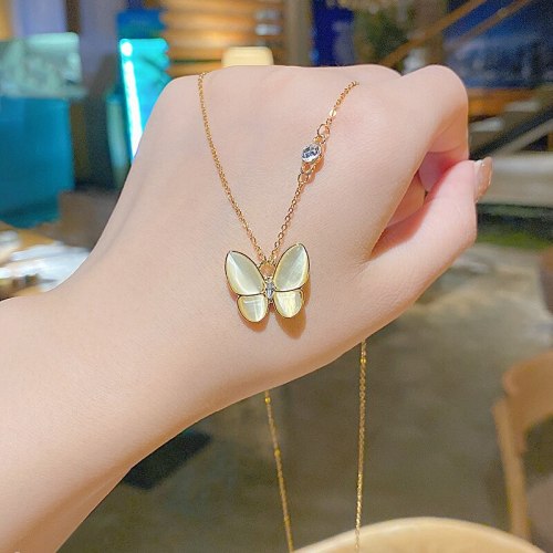 Opal Butterfly Necklace Female Popular Net Red Ins Cold Wind Niche Design Clavicle Chain Light Luxury Temperament Necklace