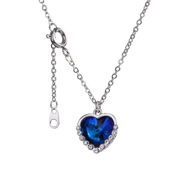 New Korean Style High-Grade Ocean Heart Blue Loving Heart Necklace Female Temperament Trendy Titanium Steel Necklace Wholesale