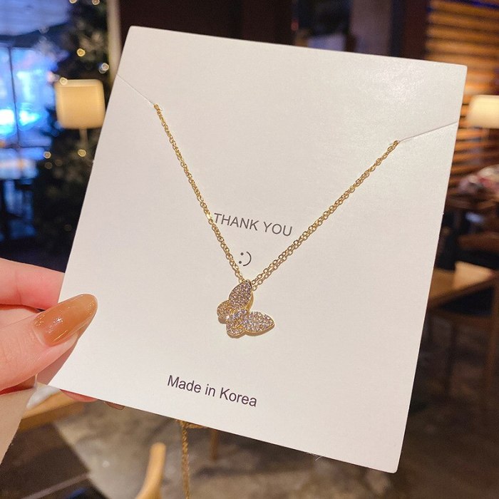 Korean Style Titanium Steel Butterfly Necklace Clavicle Chain Niche Design Pendant Ins Cold Style Simple Fashion Net Red Jewelry