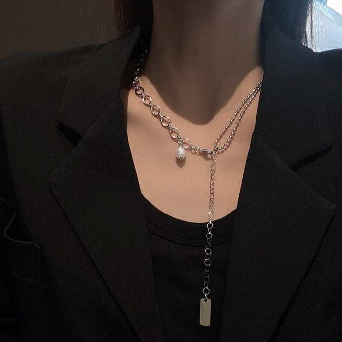 Hip Hop Necklace Female Fashion Ins European and American Simple Student Titanium Steel All-Match Retro Pendant Sweater Chain