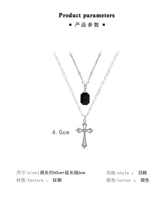 Double-Layer Long Cross Sweater Chain Women's European Retro Clavicle Chain Fashionable All-Matching Ins Titanium Steel Necklace