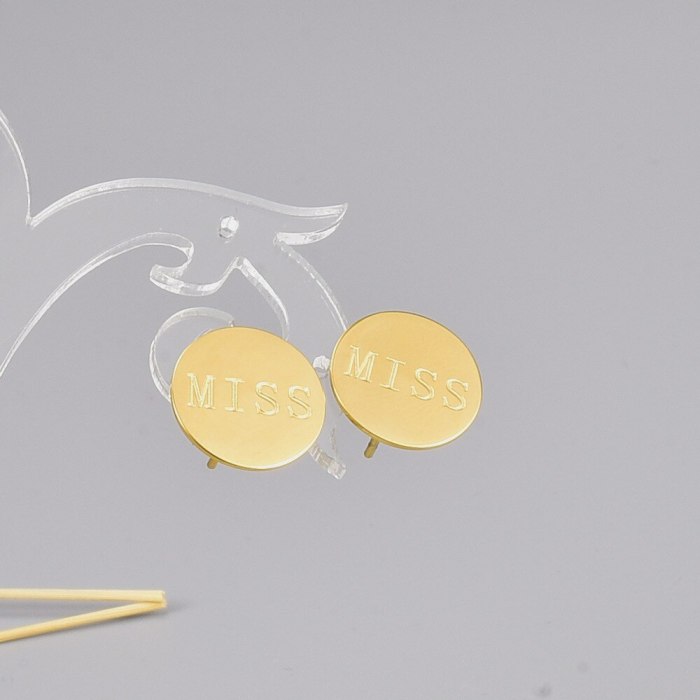 Stud Earrings Wholesale 18K Gold Round Miss Letter Earrings Metal Fashion Tuds Earrings Jewelry