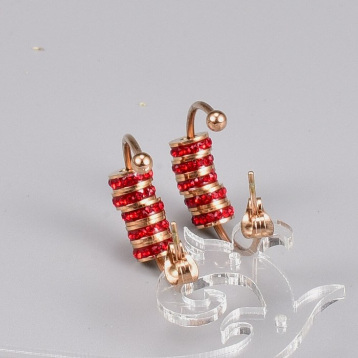 C- Shaped Stud Earrings Titanium Steel 18K Rose Gold Simple Red Diamond Circle Fashion Titanium Steel Earrings