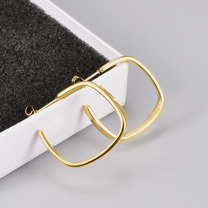 E64 Square Circle Geometric Chic European and American Minimal Art Eardrop Earring Square Titanium Steel 18K Gold Plating