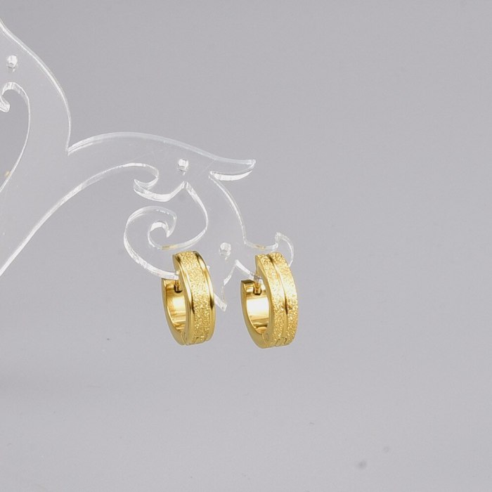 J12 Earrings Wholesale European and American Style NS Metal Earrings Circle Pressed Sand Titanium Steel Plated 18K Gold Earrings