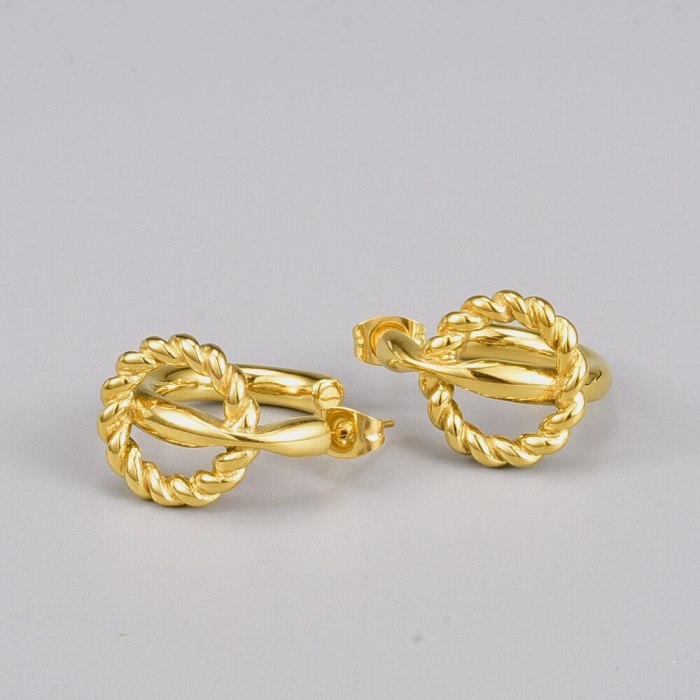 E56 Earrings Wholesale Japanese and Korean Style Simple Personalized Twist Double Wire Titanium Steel 18K Gold Stud Earrings