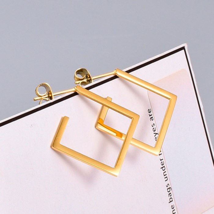 E04 Korean Simple Elegant Personalized Square Stud Earrings Fine Titanium Steel Plated 18K Rose Gold Earrings Female Earrings