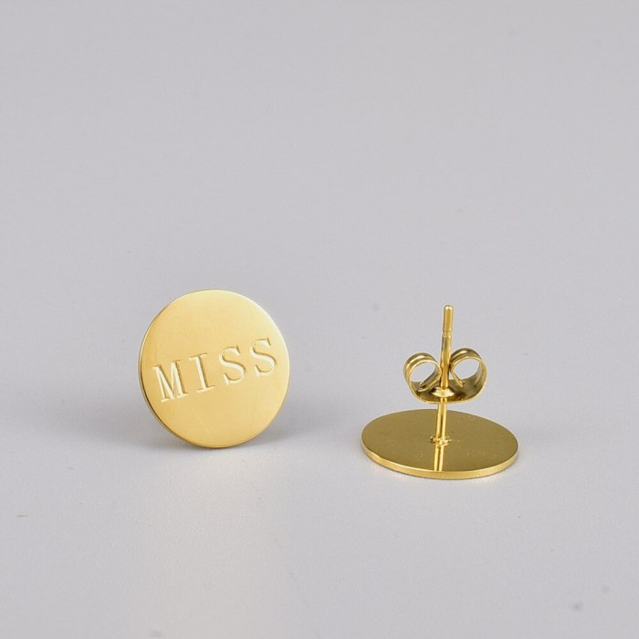 Stud Earrings Wholesale 18K Gold Round Miss Letter Earrings Metal Fashion Tuds Earrings Jewelry