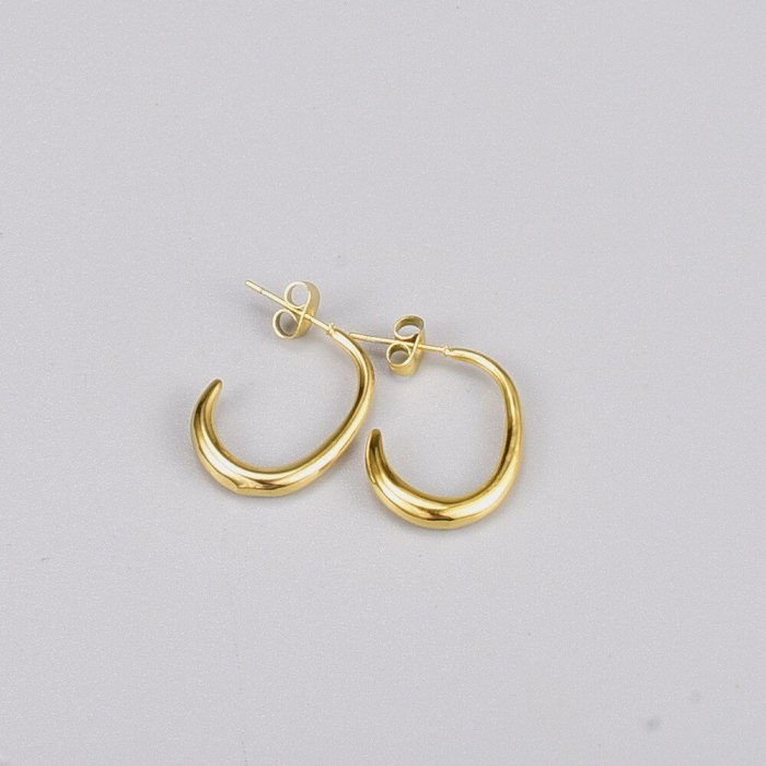 E97 European and American Simple Fashionable Earrings Personality Metal Titanium Steel Geometric 18K Gold Curved Stud Jewelry