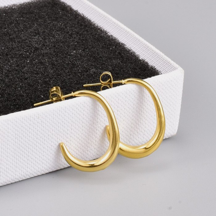 E97 European and American Simple Fashionable Earrings Personality Metal Titanium Steel Geometric 18K Gold Curved Stud Jewelry