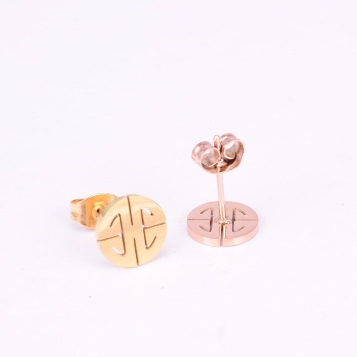 E55 18K Gold & Small Blessing Card Rose Gold Stud Earrings Simple Cold Style Graceful Personality Fashion Ornament
