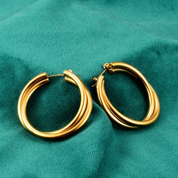E137 Wholesale 18K Gold Double Thick Thread Stud Earrings for Women Simple Fashion Korean Earrings Earrings