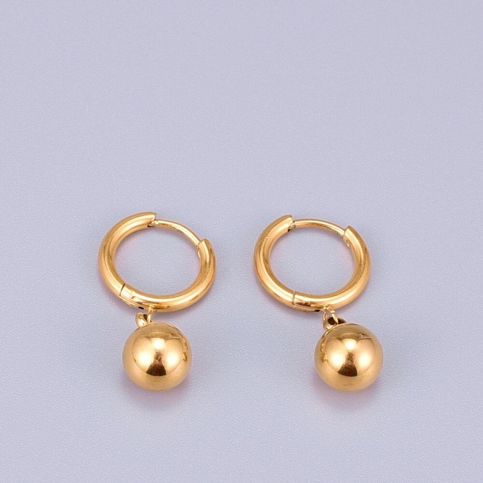 E73 Wholesale French Rose Gold 18K round Beads Earring Ear Clip Titanium Steel Plating Color Gold Accessories