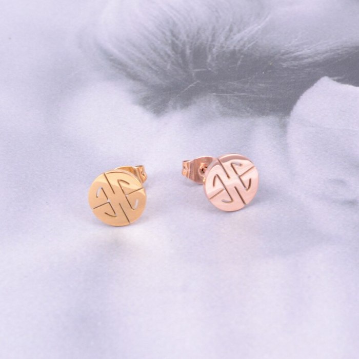 E55 18K Gold & Small Blessing Card Rose Gold Stud Earrings Simple Cold Style Graceful Personality Fashion Ornament
