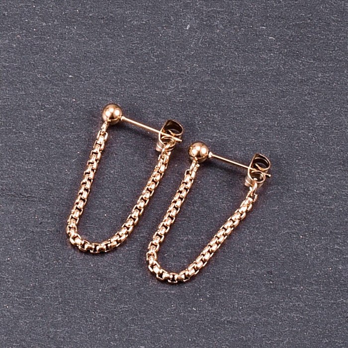 E81 Simple Temperamental Tassels Chain Rear Hanging Titanium Steel Plated Rose Gold Stud Earrings Female Eardrops Earrings