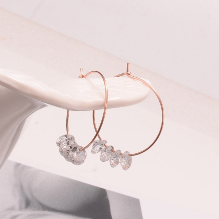 E97 Wholesale Artistic Fresh Titanium Steel Rose Gold Fashion Shining Geometric Shining Diamond Zircon Eardrop Earring