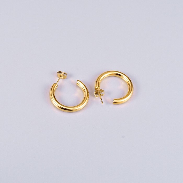 E133 Daily European and American Ins Fashion Aperture Earrings Simple Metal Gold Plated Thick Circle Ear Studs
