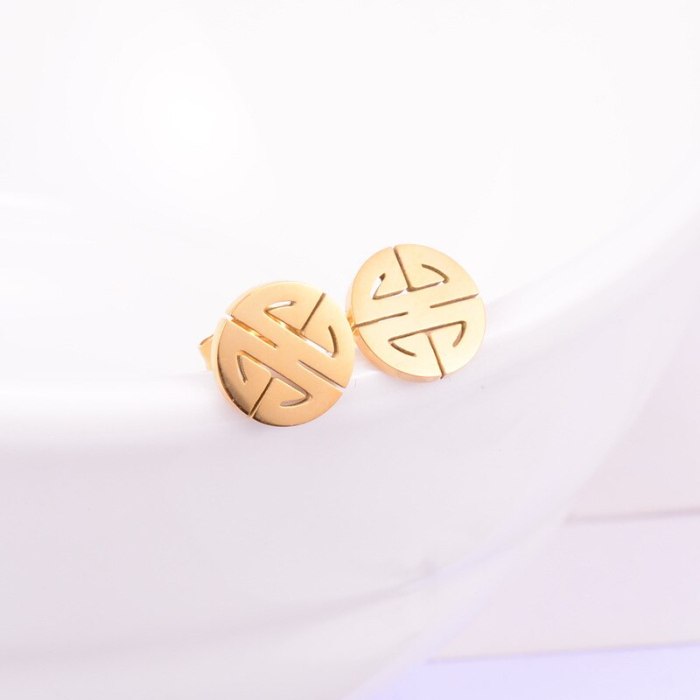 E55 18K Gold & Small Blessing Card Rose Gold Stud Earrings Simple Cold Style Graceful Personality Fashion Ornament