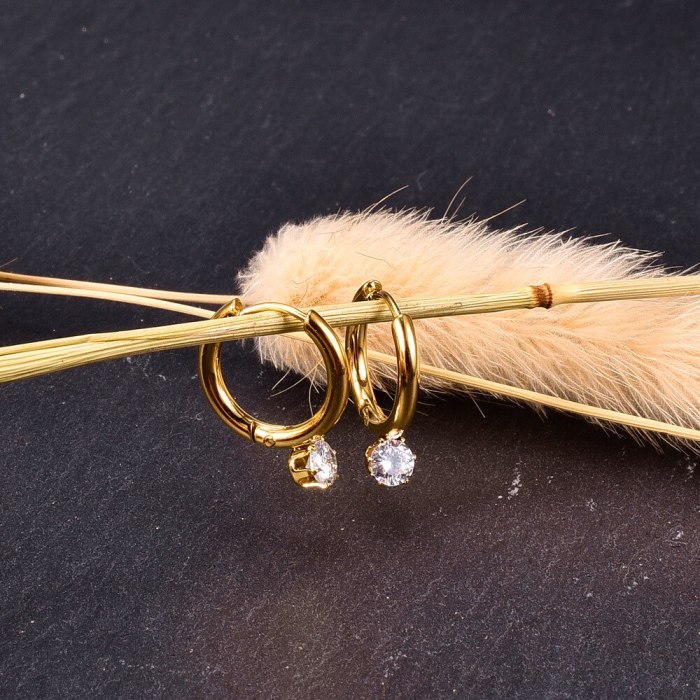 E96 Mini Golden Balls Circle Titanium Steel Gold Little Earrings Bone Ring Ear Ring Nail Ring Shining Diamond Zircon Earrings