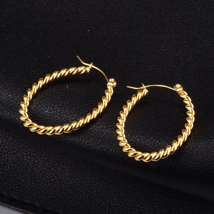 E58 Wholesale Model Style Minimalist Design Fashionable 18K Gold Twist Weave Thick Type round Ring Hoop Earrings Hoop