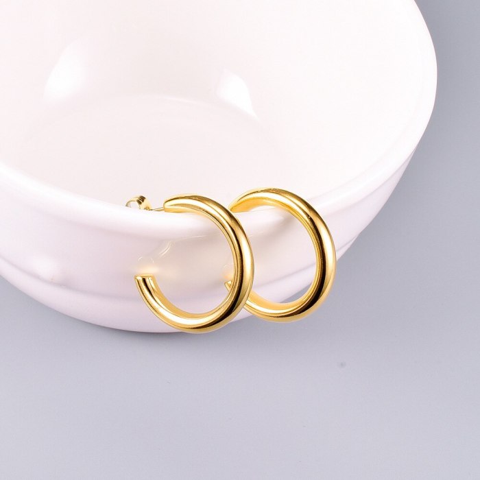 E133 Daily European and American Ins Fashion Aperture Earrings Simple Metal Gold Plated Thick Circle Ear Studs