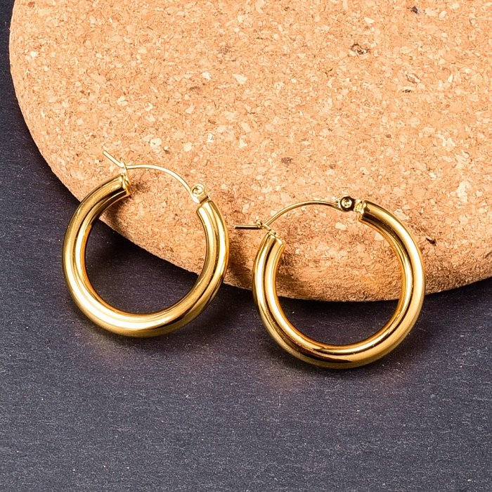 E58 Korean Fashion 18K Gold Plated European and American Ins Style Simple Graceful Small Coarse round Hoop Earrings