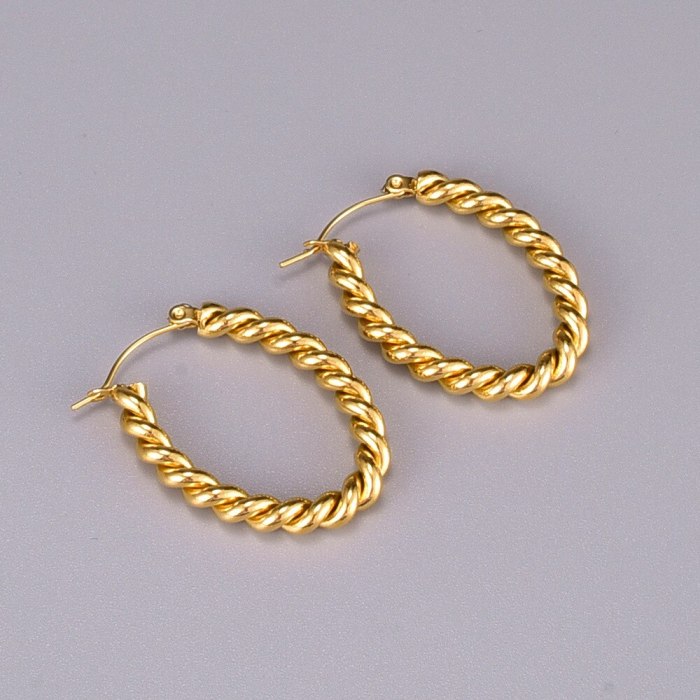 E114 Wholesale Model Style Minimalist Design Fashionable Gold Twist Weave Thick Type round Ring Hoop Earrings