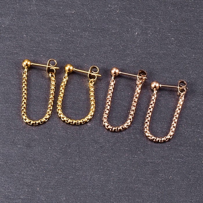 E81 Simple Temperamental Tassels Chain Rear Hanging Titanium Steel Plated Rose Gold Stud Earrings Female Eardrops Earrings
