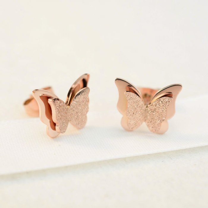 E11 Ornament Rose Gold-Plated Ear Studs Women's Korean Fashion Frosted Cute Butterfly Earrings European and American Style