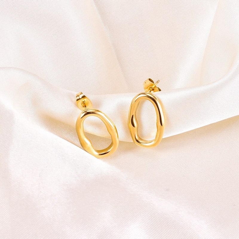 E04 Sonic Stereo Ring Irregular Design Short Quality Earrings Earrings Titanium Steel 18K Gold Plating Gloss