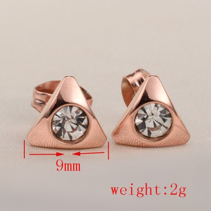 E51 Small Trendy Triangle Rhinestone Earrings Titanium Steel Plated 18K Rose Gold European and American Ornament