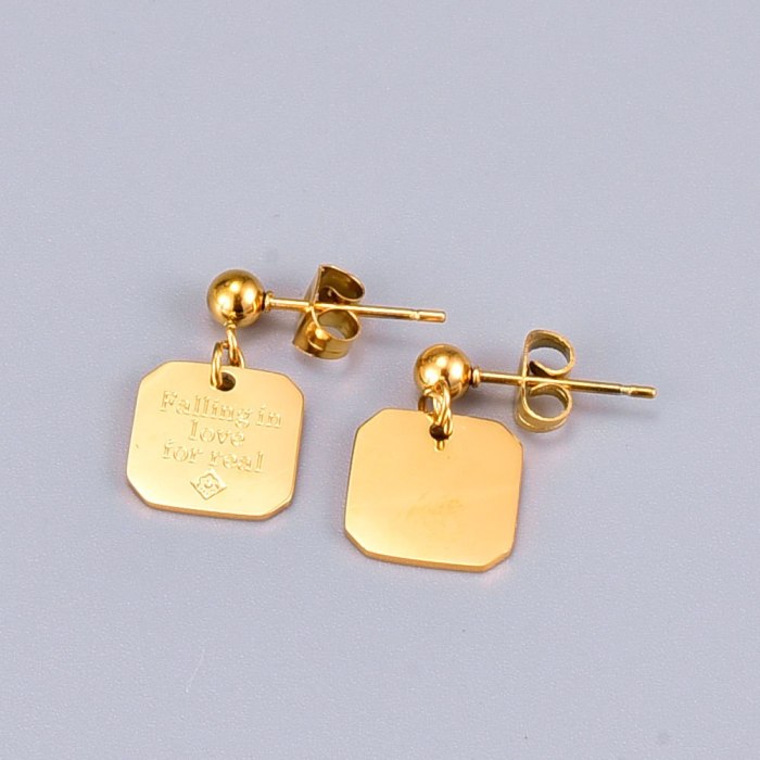E12 Titanium Steel Ear Studs Women's 18K Gold Earrings Simple Personality Square Plate Earrings Gold Plated