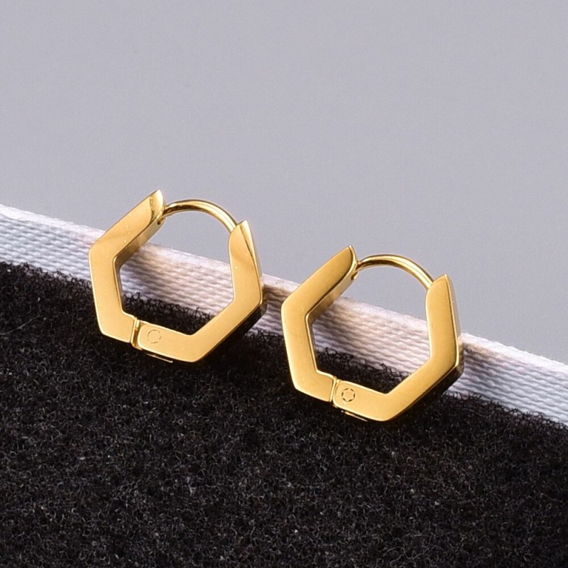 E71 Wholesale Geometric Style Hexagon Ear Clip Fashion Eardrop Earring Titanium Steel 18K Gold Plating