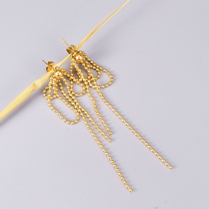E33 Tassel round Beads Chain Small Golden Beads Fireworks Stud Earrings Titanium Steel Plated 18K Gold Jewelry Earrings