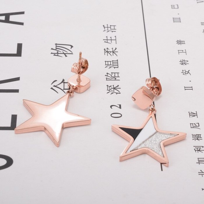 E125 Temperament Personality Rose Gold Pentagram Short Eardrops Earrings European and American Simple Fashionmonger Earrings