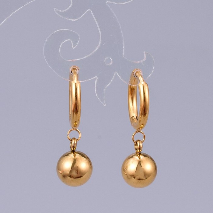E73 Wholesale French Rose Gold 18K round Beads Earring Ear Clip Titanium Steel Plating Color Gold Accessories