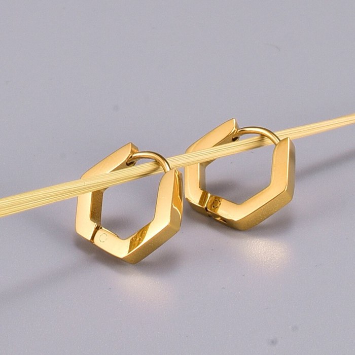 E71 Wholesale Geometric Style Hexagon Ear Clip Fashion Eardrop Earring Titanium Steel 18K Gold Plating