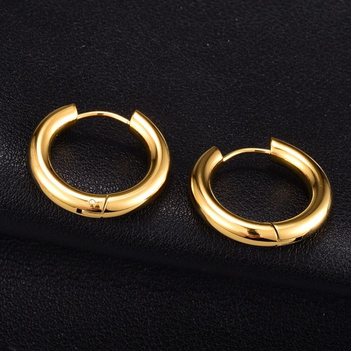 E13 Titanium Steel Exaggerated European and American Simple Circle Plain Glossy Big Ear Ring Fashionable Ins Earrings