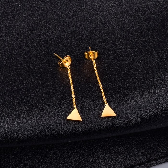 E47 Small Triangle Hanging Earrings Tassel Earrings Pendant Long and Simple Fashion Titanium Steel Plating Color Gold Rose Gold