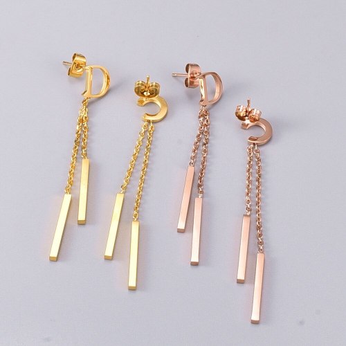 E30 Fashion Letter Tassel Stick Stud Earrings Titanium Steel Rose Gold Plated Temperament Personalized Ear Jewelry