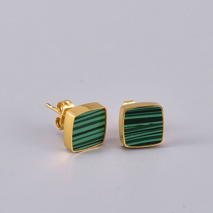 E39 Fashion Trend New Emerald Square Plate Stud Earrings Elegant Earrings for Women Titanium Ornament