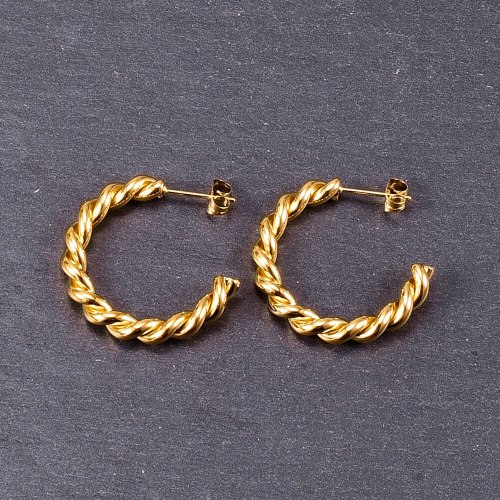 E119 18K Gold Plating Twist Wave European and American Style Metal Hollow Ins Hoop Earrings Retro Stud Earrings Ear Ring