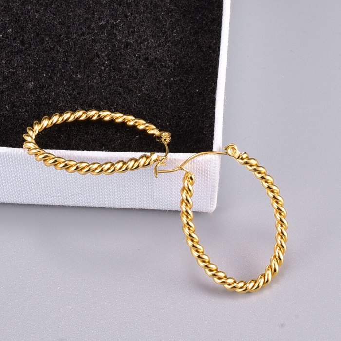 E58 Wholesale Model Style Minimalist Design Fashionable 18K Gold Twist Weave Thick Type round Ring Hoop Earrings Hoop